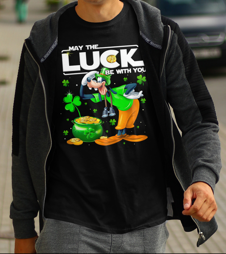 Goofy May The Luck Be With You Shamrock And Gold Coins T-Shirt