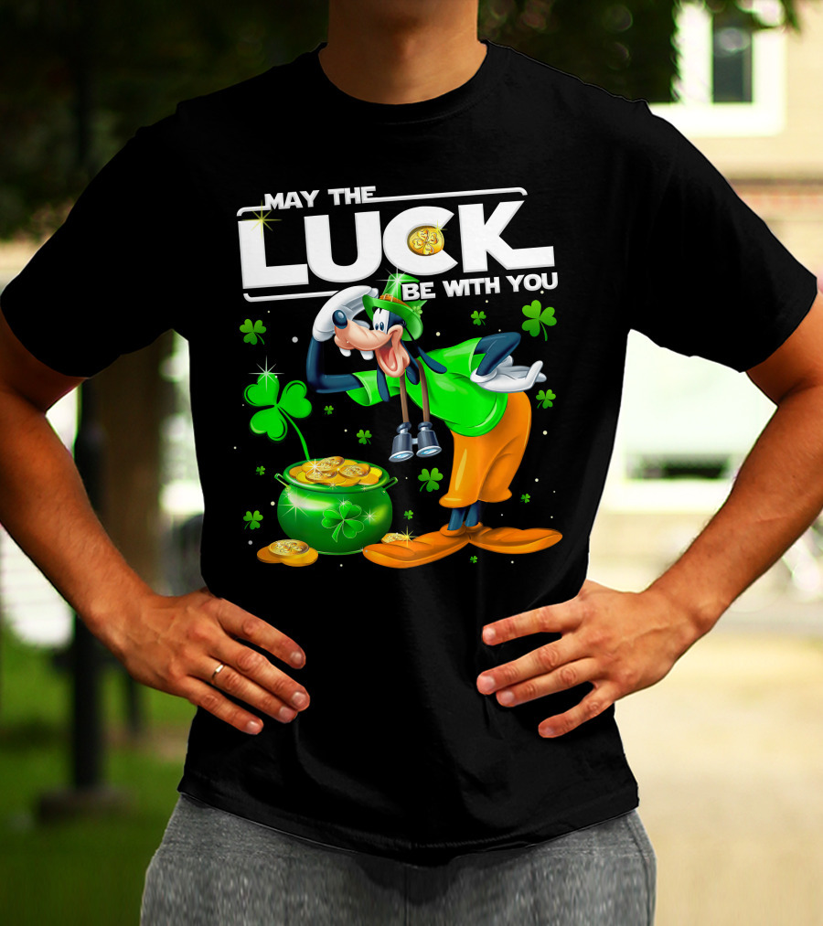Goofy May The Luck Be With You Shamrock And Gold Coins T-Shirt