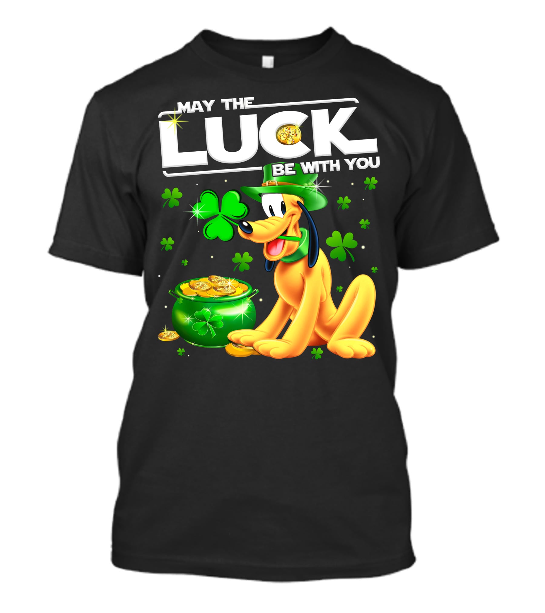 May The Luck Be With You Pluto Shamrock Coins Green Hat T-Shirt