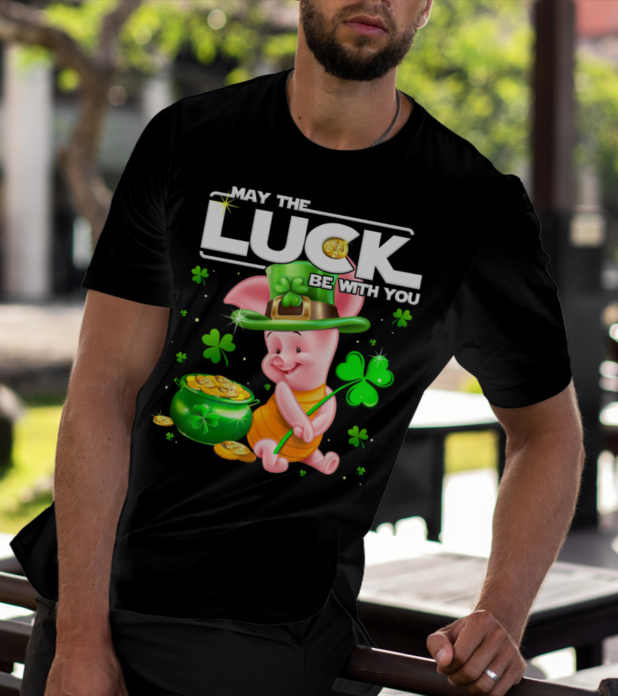 May The Luck Be With You Piglet Clover And Gold Coins T-Shirt