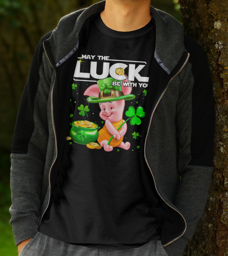 May The Luck Be With You Piglet Clover And Gold Coins T-Shirt