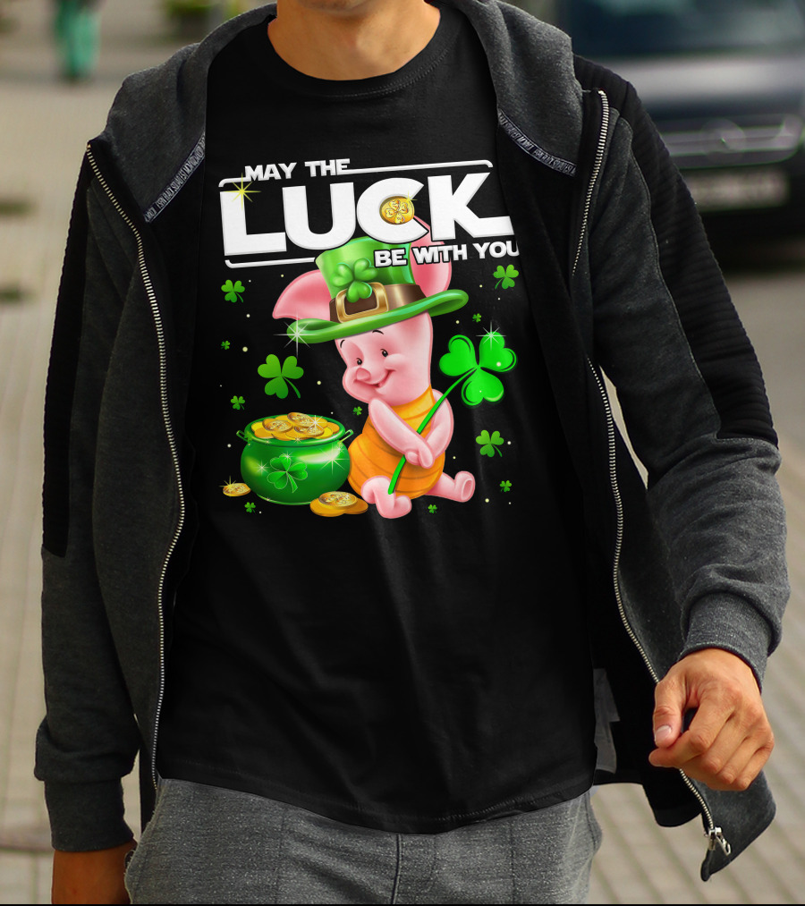 May The Luck Be With You Piglet Clover And Gold Coins T-Shirt