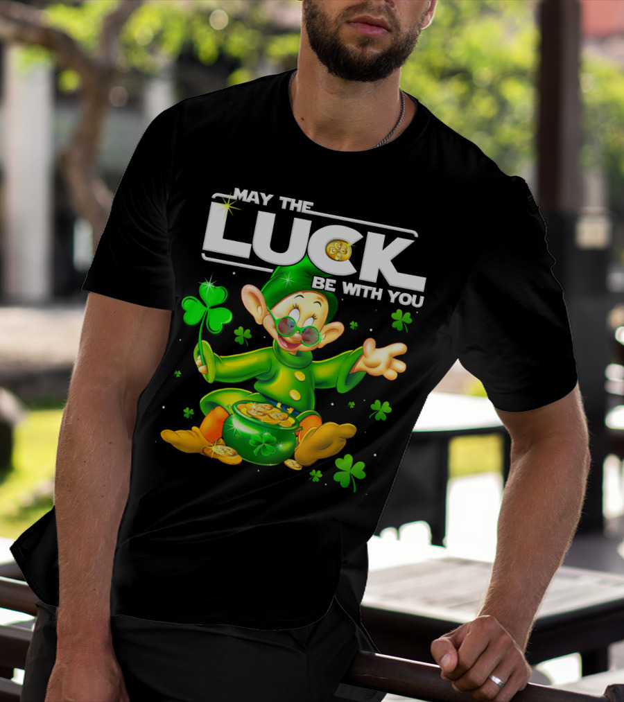Dopey May The Luck Be With You Leprechaun Green Outfit Coins Shamrocks T-Shirt