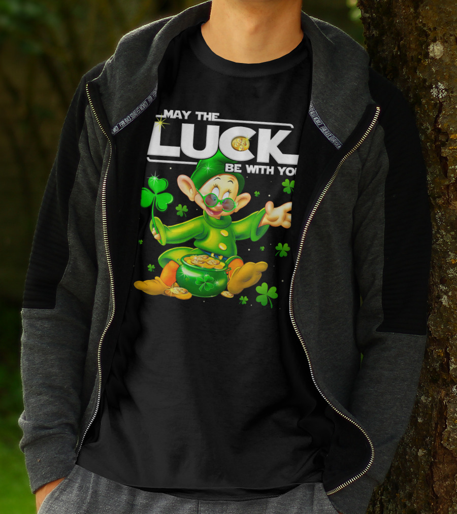 Dopey May The Luck Be With You Leprechaun Green Outfit Coins Shamrocks T-Shirt