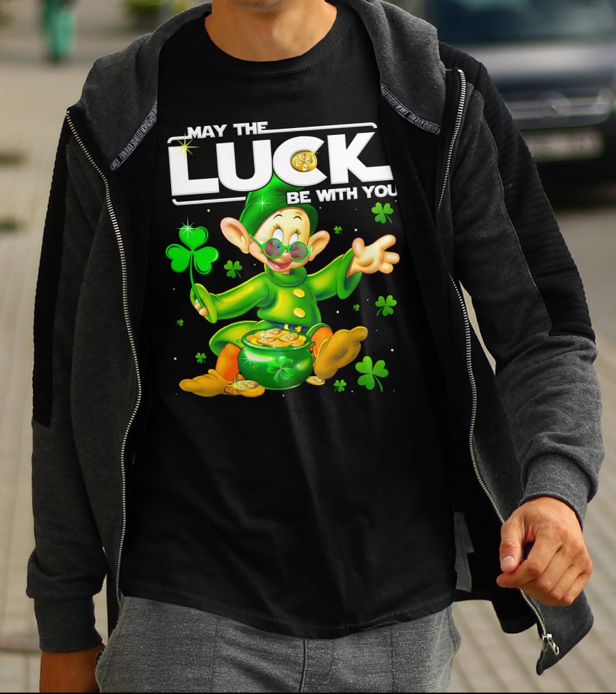 Dopey May The Luck Be With You Leprechaun Green Outfit Coins Shamrocks T-Shirt