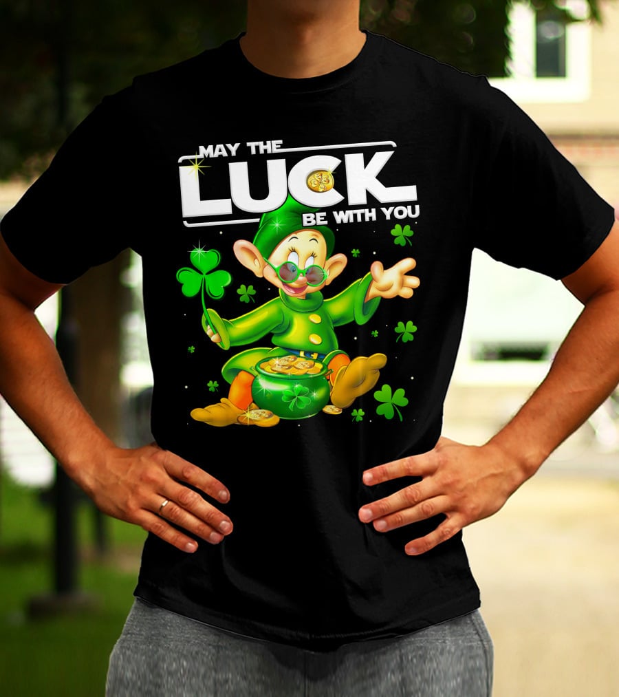 Dopey May The Luck Be With You Leprechaun Green Outfit Coins Shamrocks T-Shirt