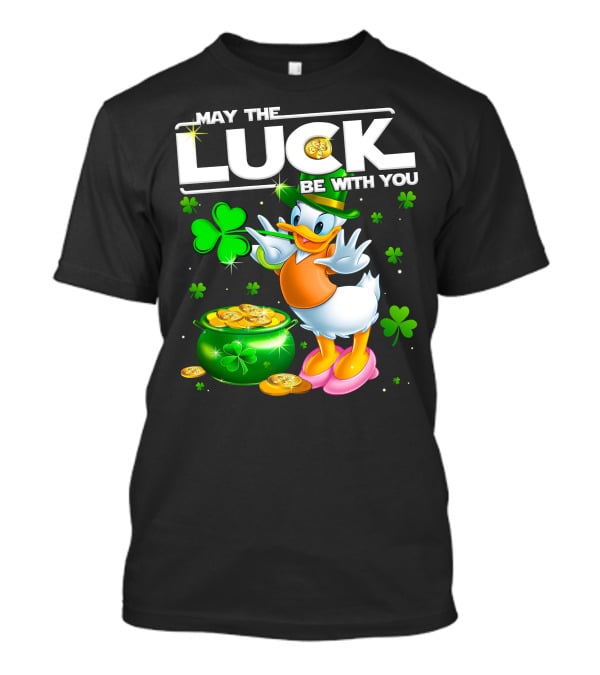 May The Luck Be With You Shamrock Coins Duck Pot Of Gold T-Shirt