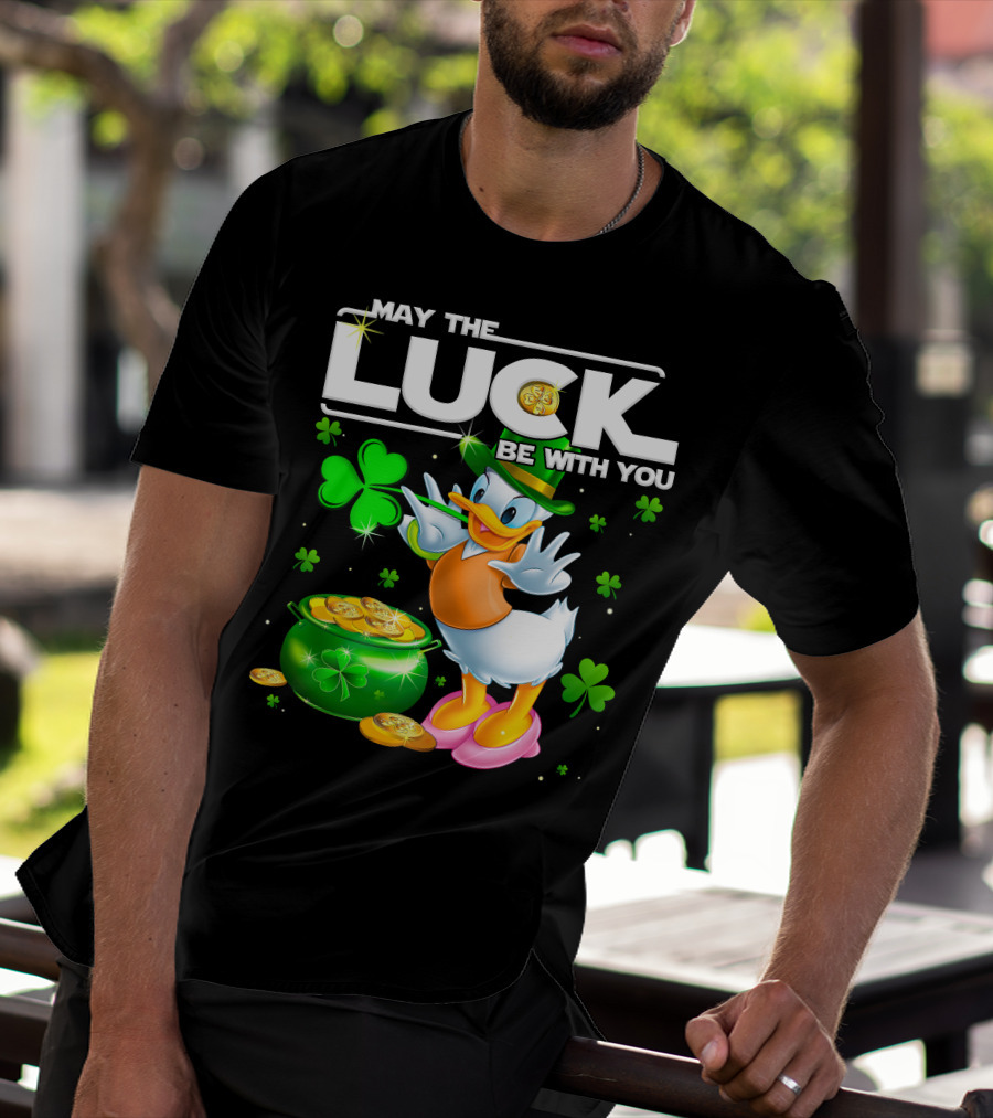 May The Luck Be With You Shamrock Coins Duck Pot Of Gold T-Shirt