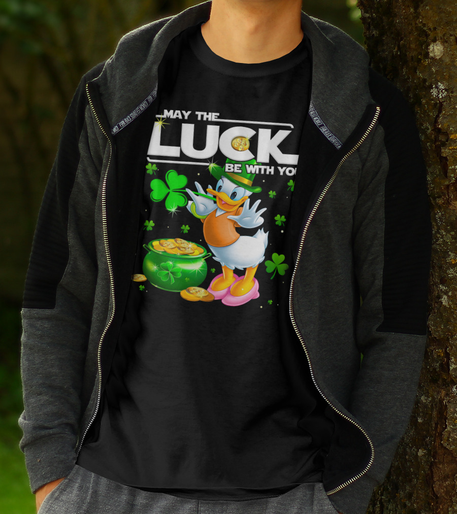 May The Luck Be With You Shamrock Coins Duck Pot Of Gold T-Shirt