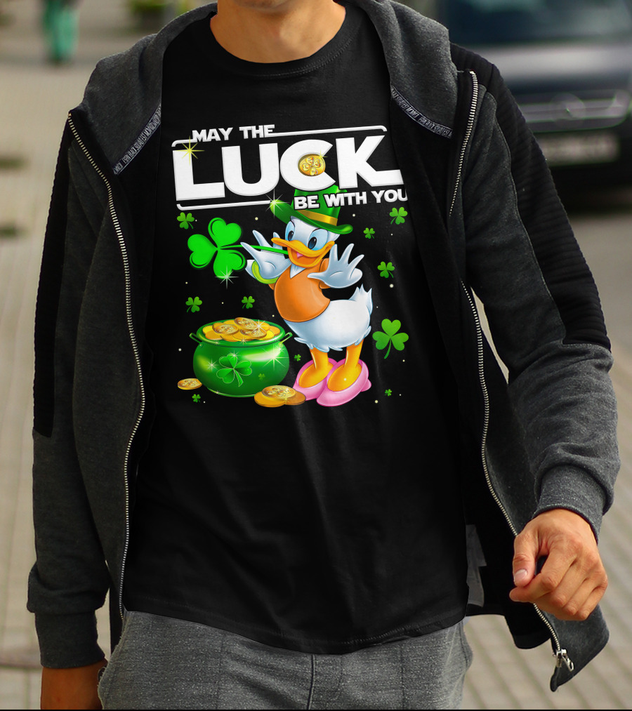 May The Luck Be With You Shamrock Coins Duck Pot Of Gold T-Shirt