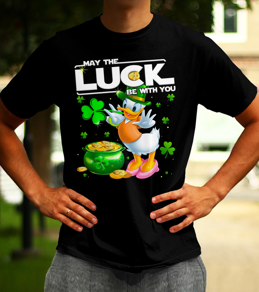 May The Luck Be With You Shamrock Coins Duck Pot Of Gold T-Shirt