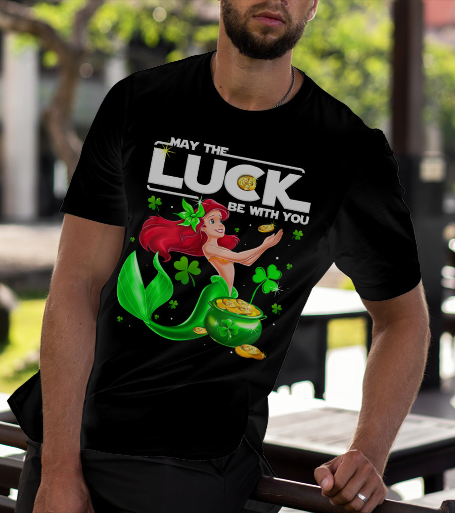 Ariel May The Luck Be With You Mermaid Shamrock Coins T-Shirt
