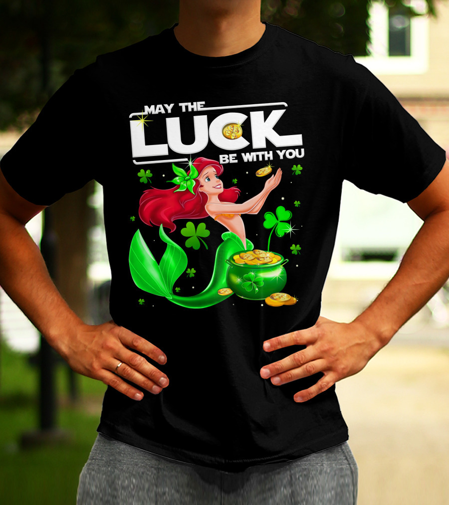 Ariel May The Luck Be With You Mermaid Shamrock Coins T-Shirt