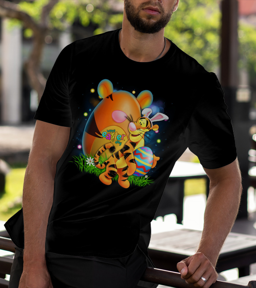 Happy Easter Day Tigger With Bunny Ears And Eggs T-Shirt