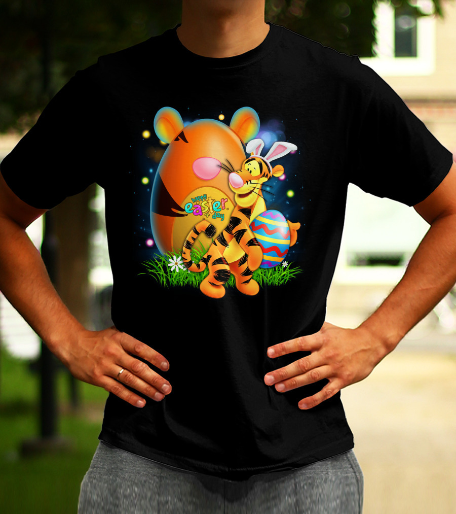 Happy Easter Day Tigger With Bunny Ears And Eggs T-Shirt
