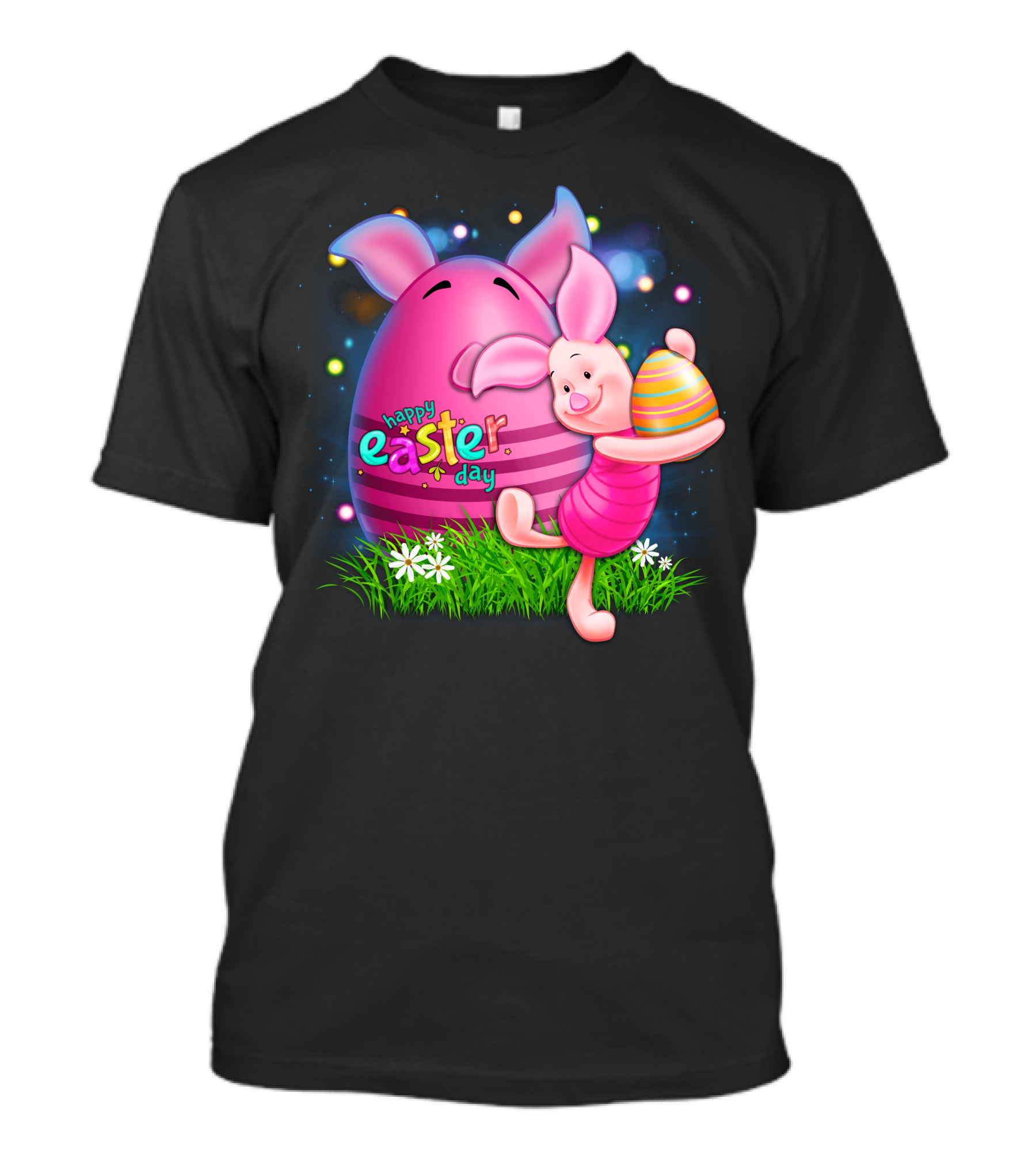 Happy Easter Day Piglet With Colorful Eggs T-Shirt