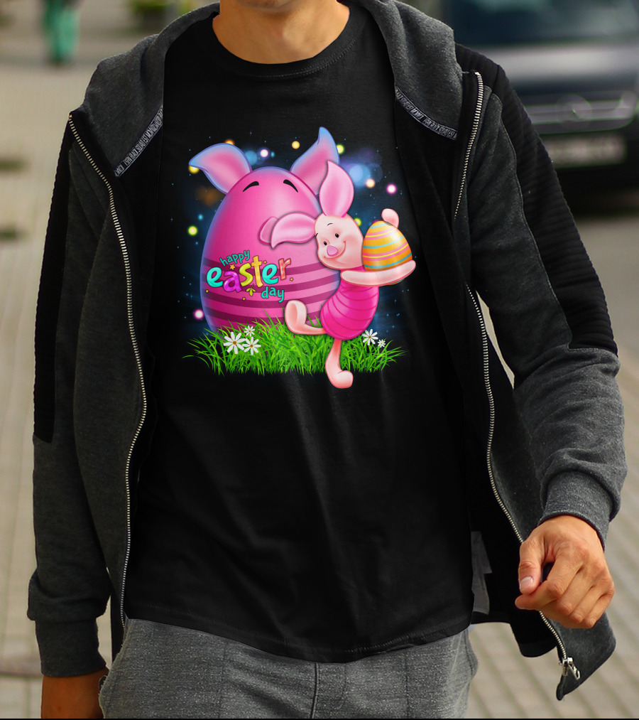 Happy Easter Day Piglet With Colorful Eggs T-Shirt