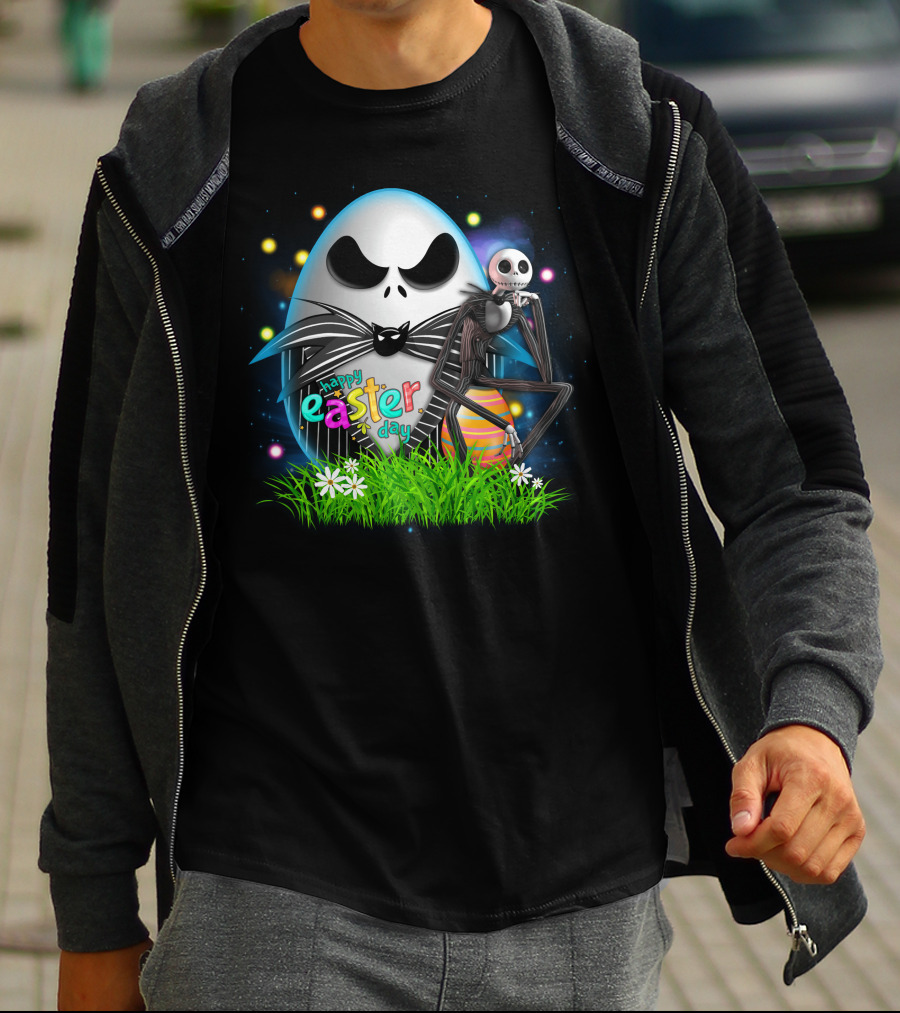 Happy Easter Day Jack Skellington Sitting By Egg T-Shirt