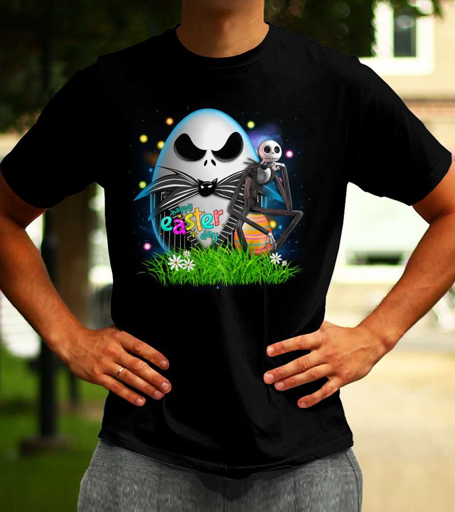 Happy Easter Day Jack Skellington Sitting By Egg T-Shirt