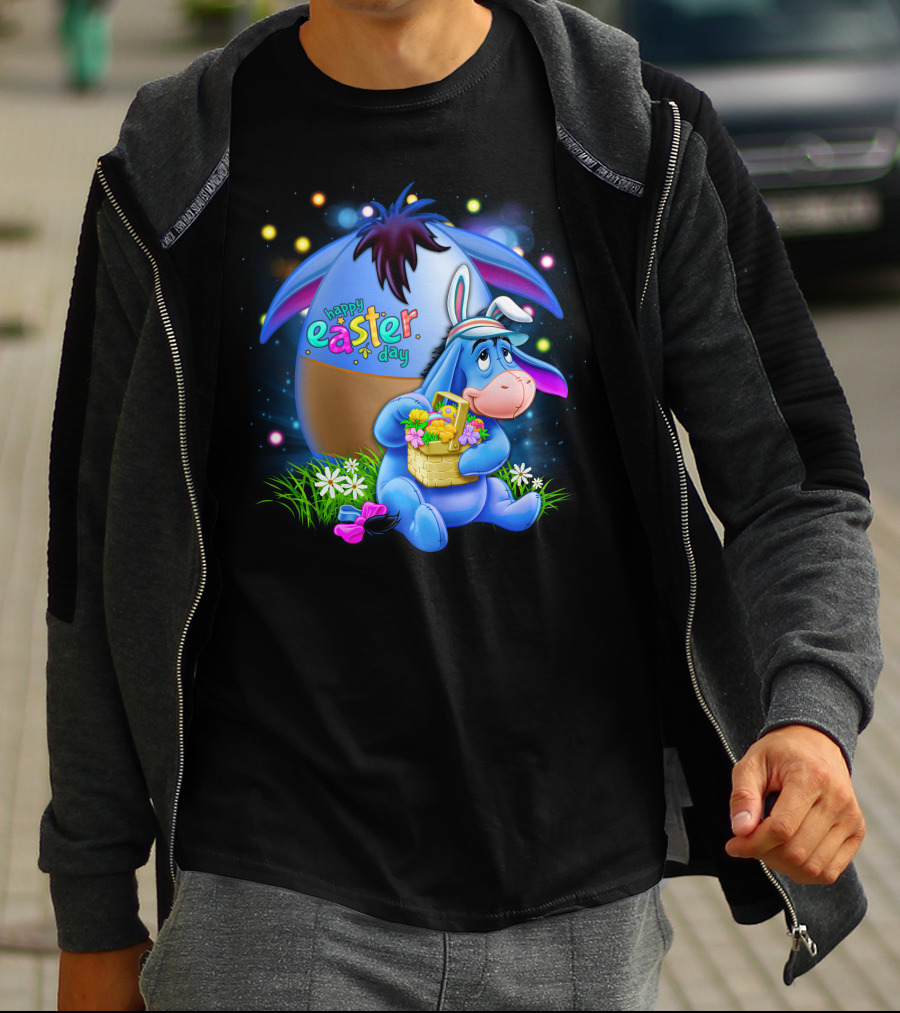 Happy Easter Day Eeyore With Basket And Colorful Egg T-Shirt