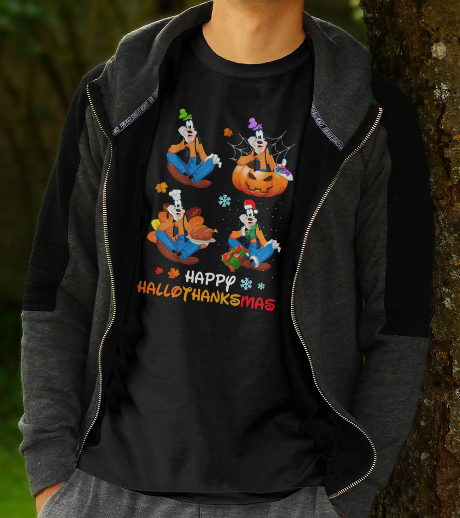 Gf Happy Hallothanksmas Goofy Disney Halloween Thanksgiving Christmas Winter T-Shirt