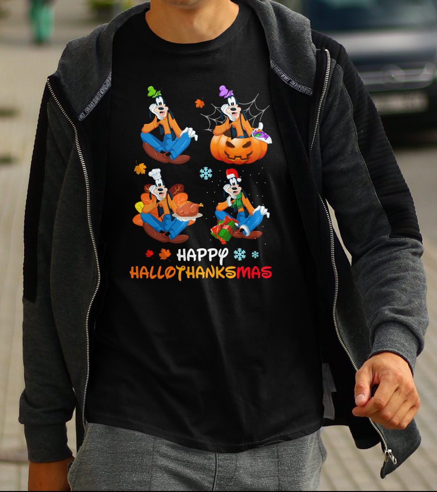 Gf Happy Hallothanksmas Goofy Disney Halloween Thanksgiving Christmas Winter T-Shirt