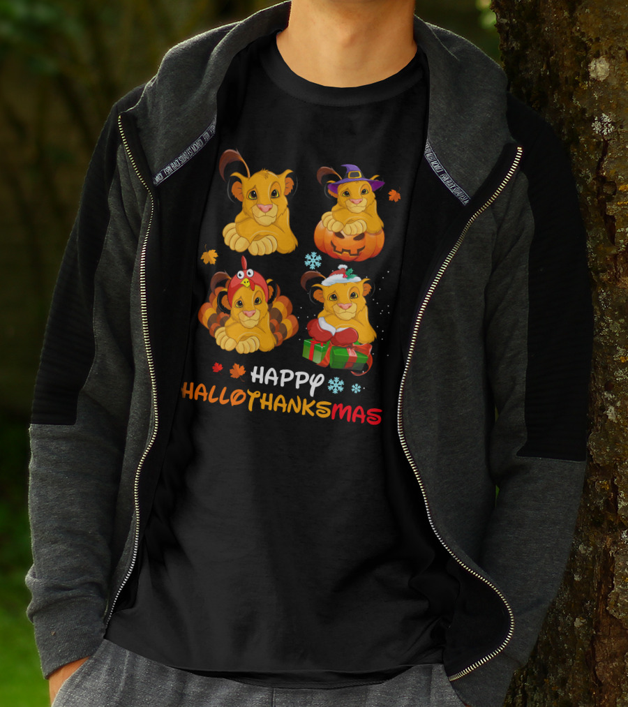 Happy Hallothanksmas Lion Pumpkin Turkey Santa T-Shirt