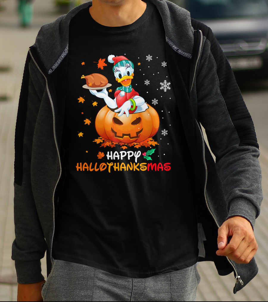 Happy Hallothanksmas - Pumpkin Snowflakes And Roast Turkey T-Shirt