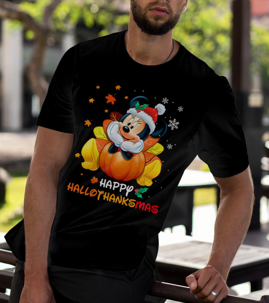 Happy Hallothanksmas Minnie Mouse Pumpkin Festive Holiday T-Shirt