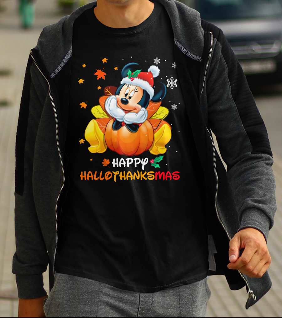 Happy Hallothanksmas Minnie Mouse Pumpkin Festive Holiday T-Shirt
