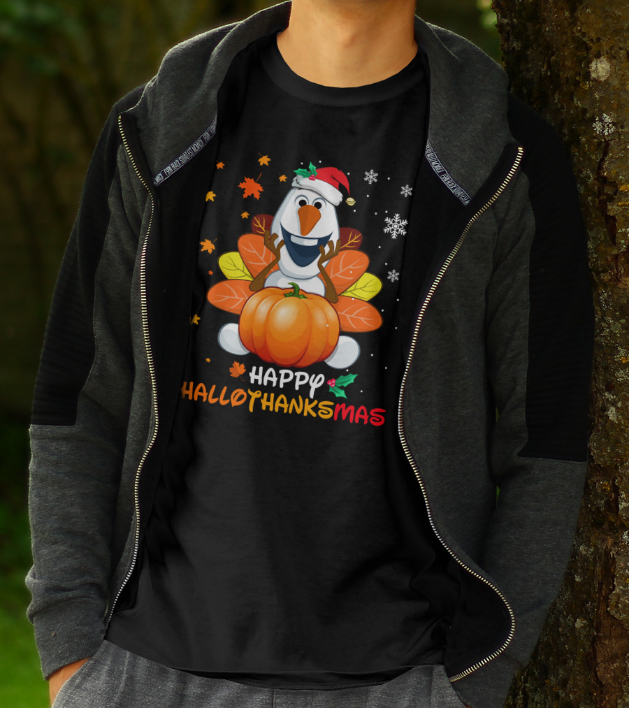 Happy Hallothanksmas Snowman Pumpkin Celebration T-Shirt
