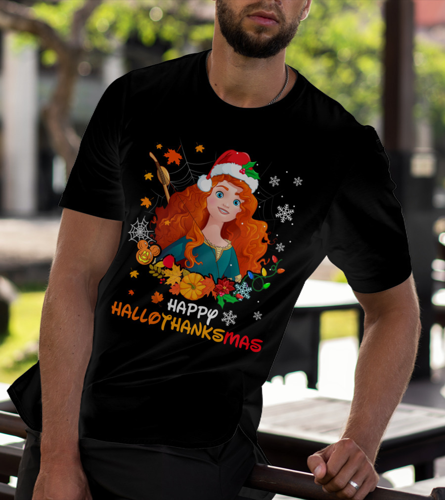 Happy Hallothanksmas With Festive Redhead Character And Holiday T-Shirt
