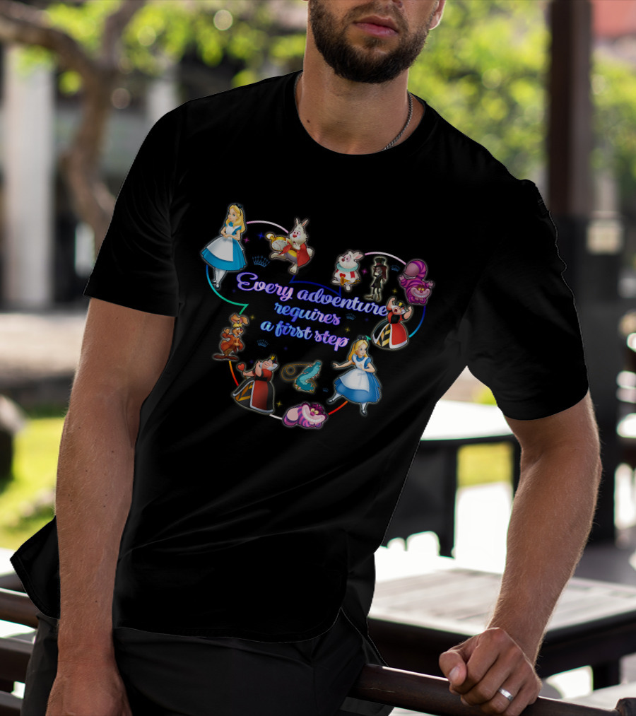 Every Adventure Requires A First Step Alice In Wonderland Characters T-Shirt