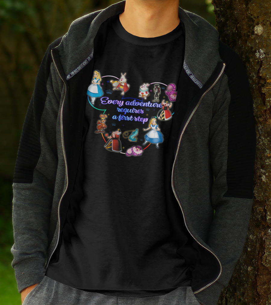 Every Adventure Requires A First Step Alice In Wonderland Characters T-Shirt