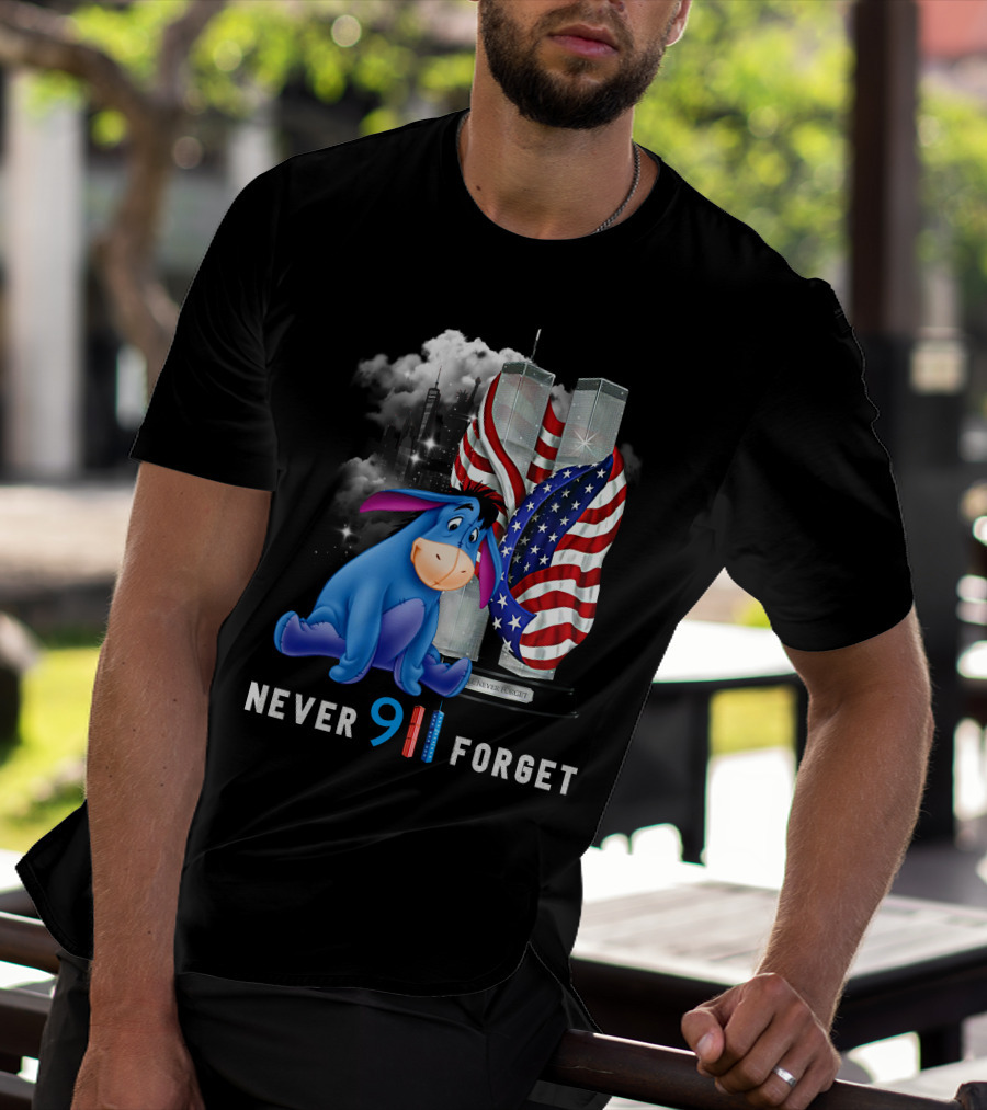 Eeyore Never 9/11 Forget Twin Towers American Flag T-Shirt