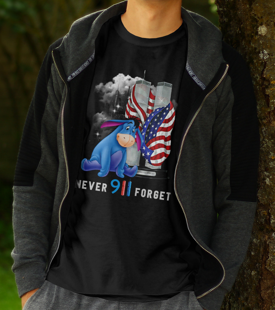 Eeyore Never 9/11 Forget Twin Towers American Flag T-Shirt