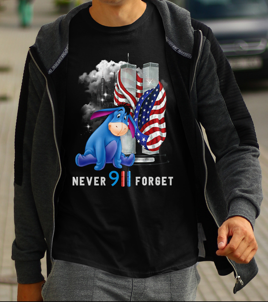 Eeyore Never 9/11 Forget Twin Towers American Flag T-Shirt