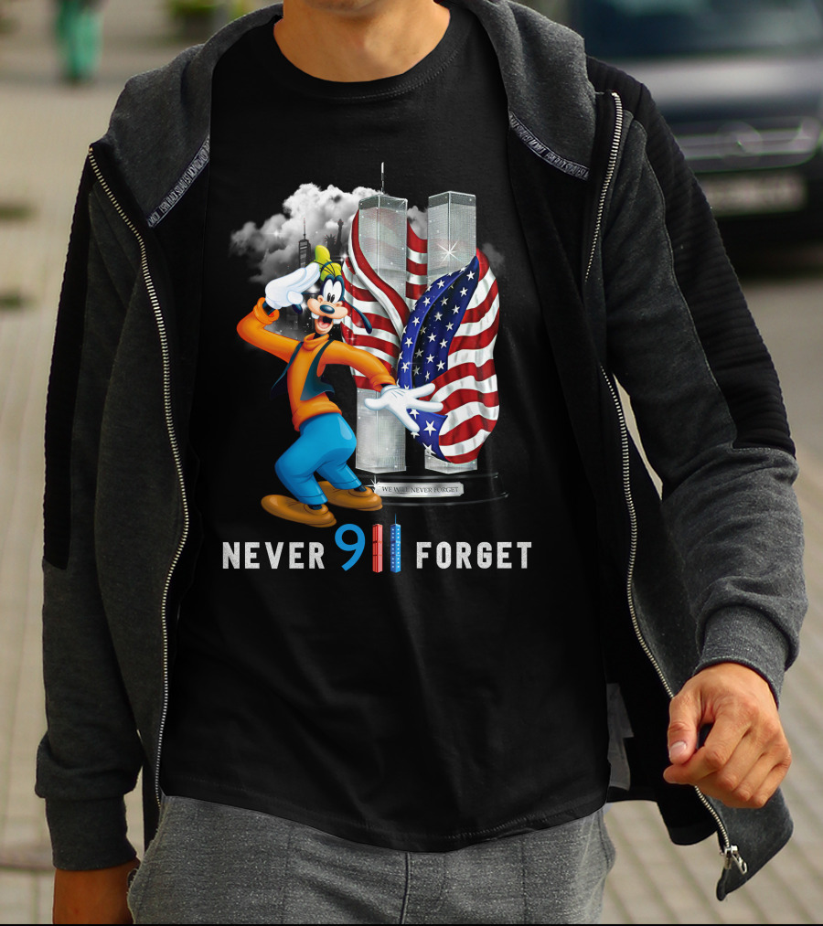 Goofy Never 911 Forget Twin Towers American Flag T-Shirt