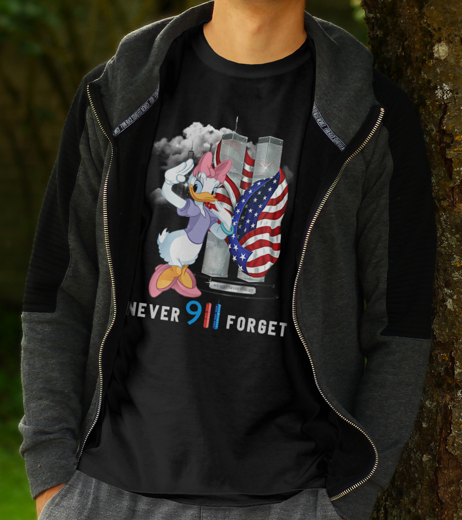Never 9/11 Forget Daisy Duck Twin Towers American Flag T-Shirt