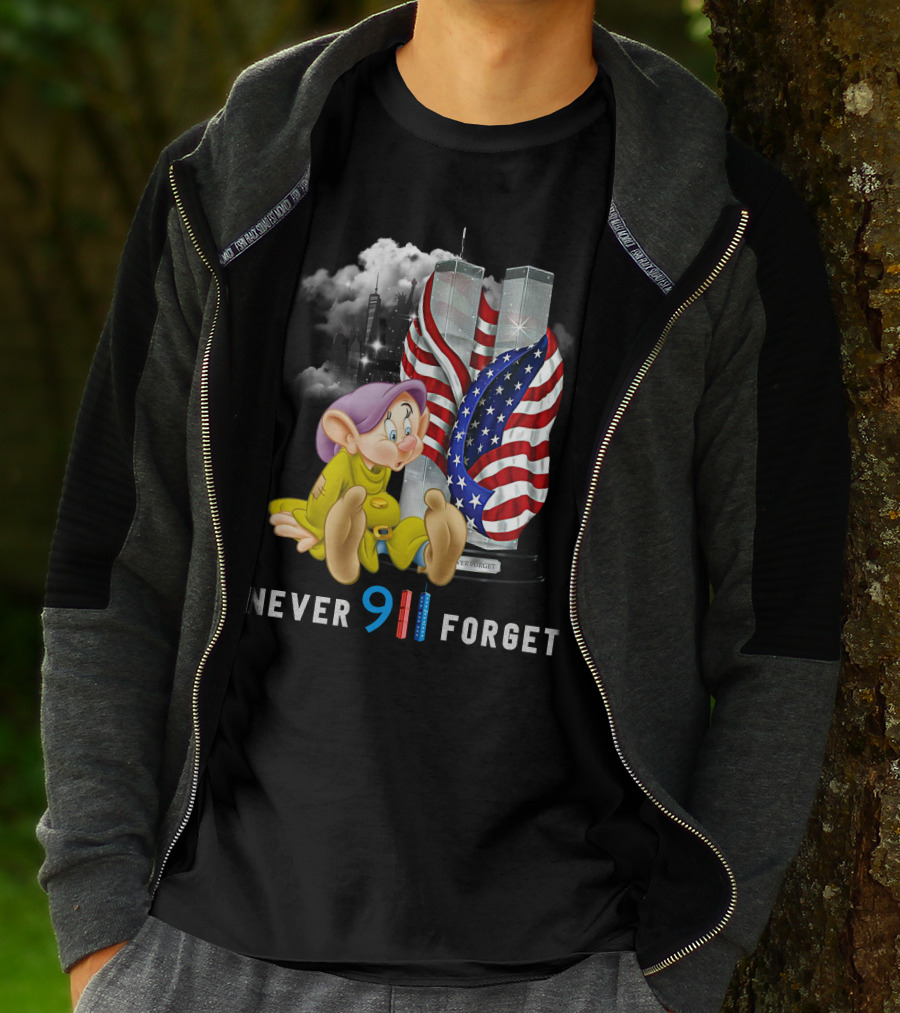 Never 9 11 Forget Dopey D Twin Towers American Flag T-Shirt