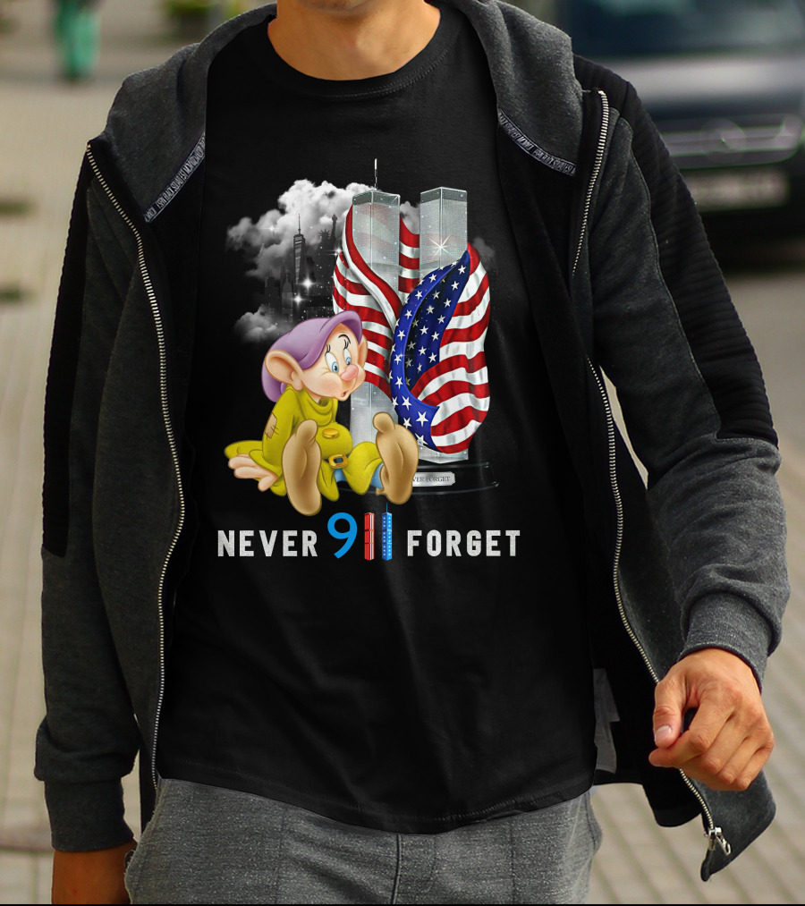 Never 9 11 Forget Dopey D Twin Towers American Flag T-Shirt