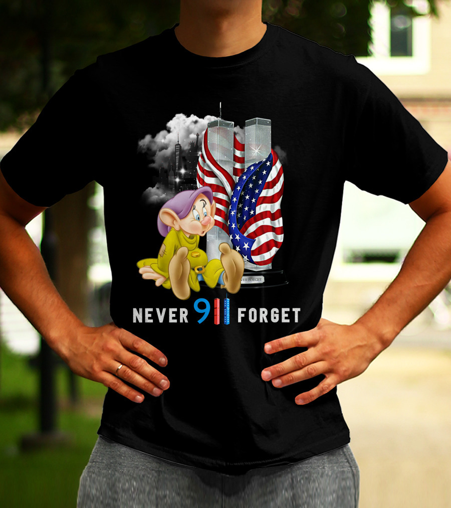 Never 9 11 Forget Dopey D Twin Towers American Flag T-Shirt