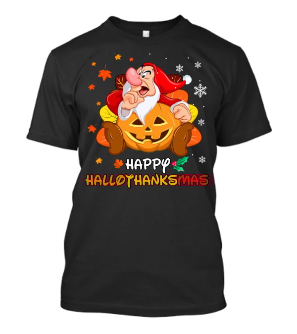 Happy Hallothanksmas Grumpy Christmas Halloween Thanksgiving T-Shirt