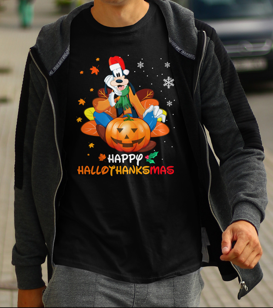 Happy Hallothanksmas Goofy Pumpkin Snowflakes T-Shirt