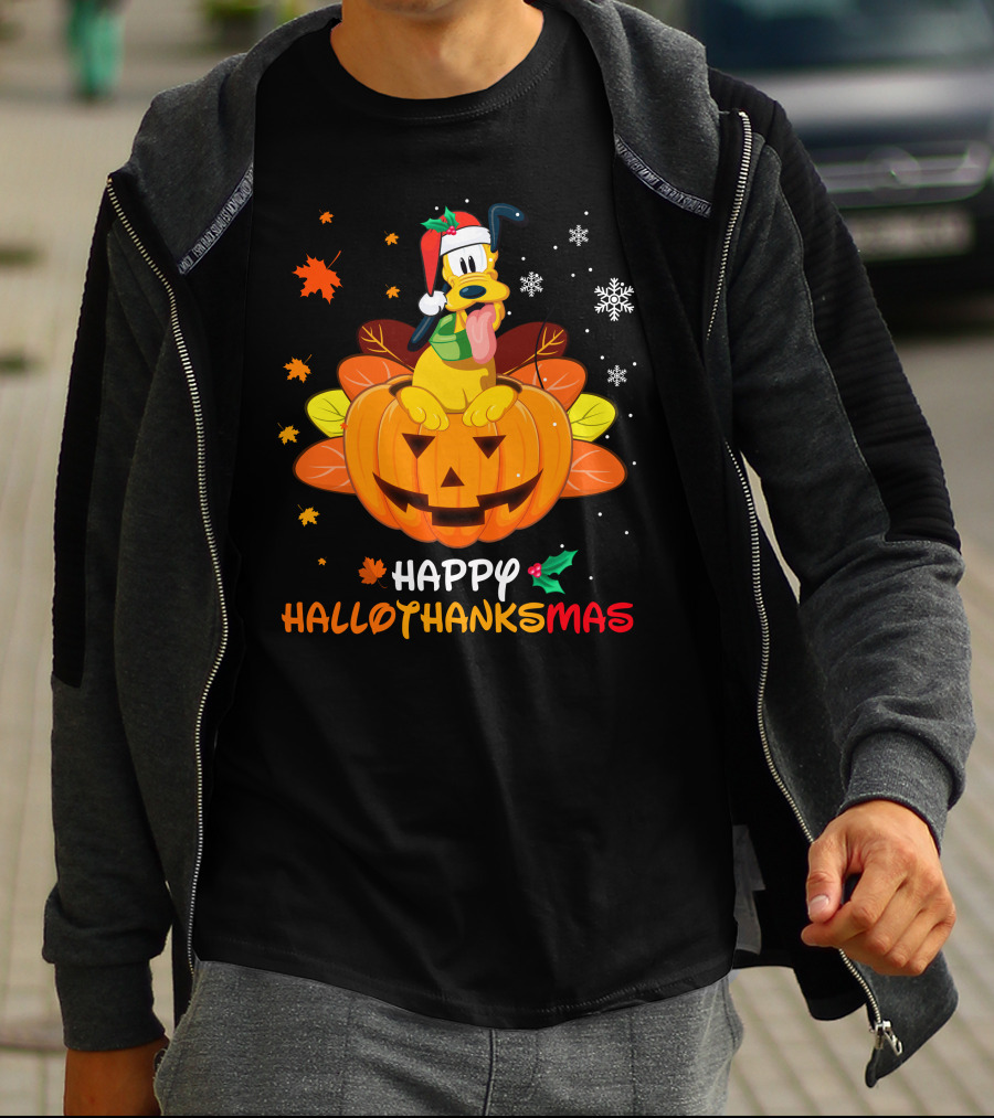 Happy Hallothanksmas Pluto Christmas Halloween Thanksgiving T-Shirt