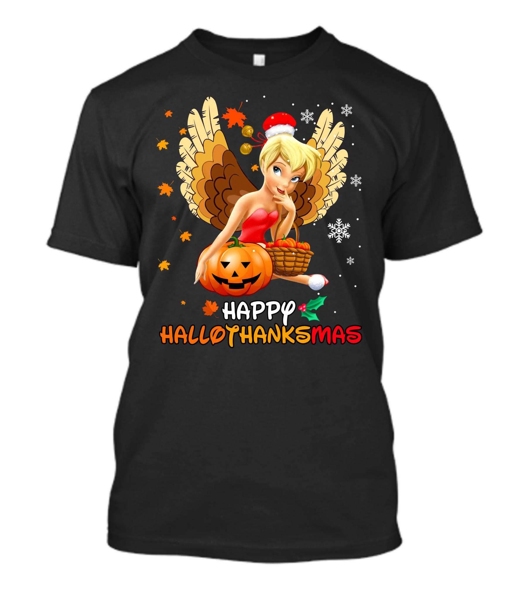 Happy Hallothanksmas Tinkerbell Pumpkin Snowflakes T-Shirt