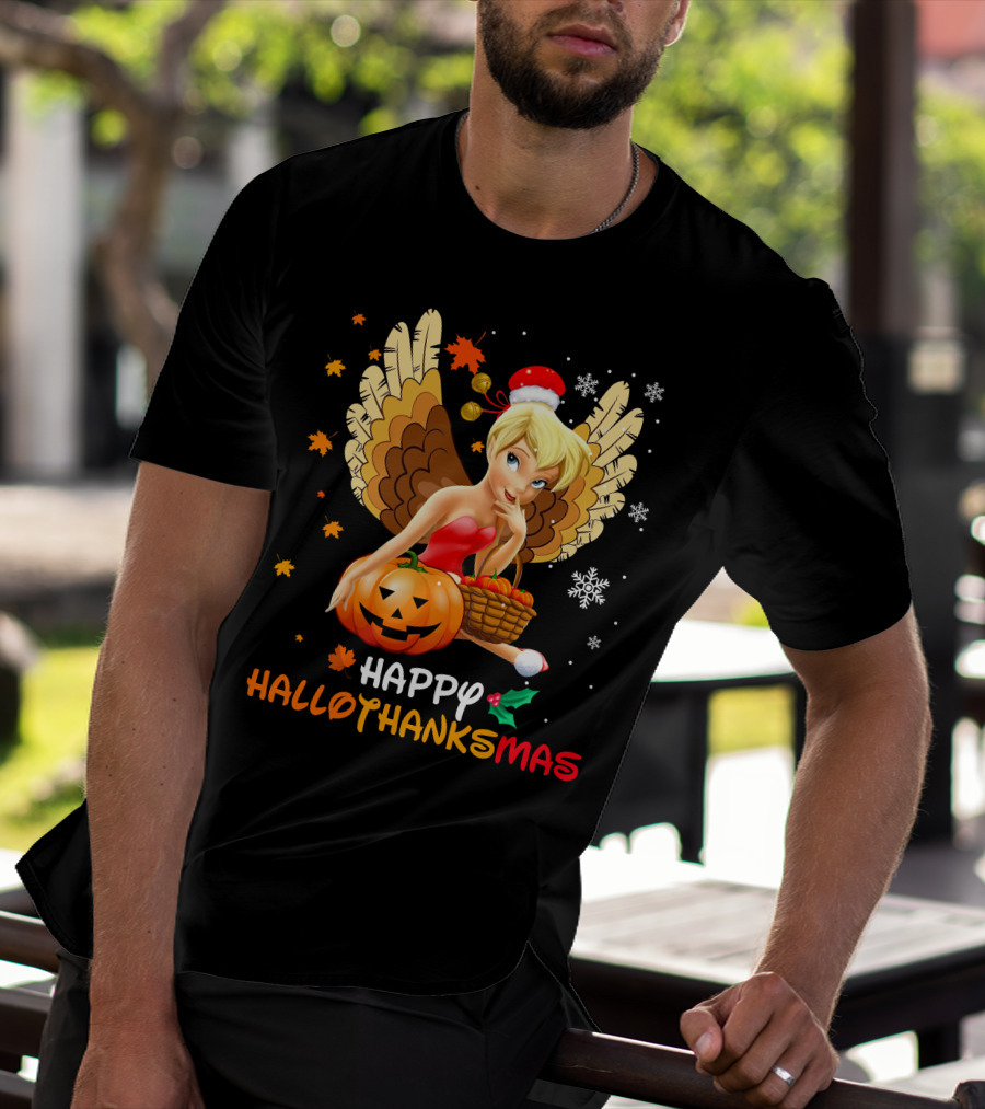 Happy Hallothanksmas Tinkerbell Pumpkin Snowflakes T-Shirt