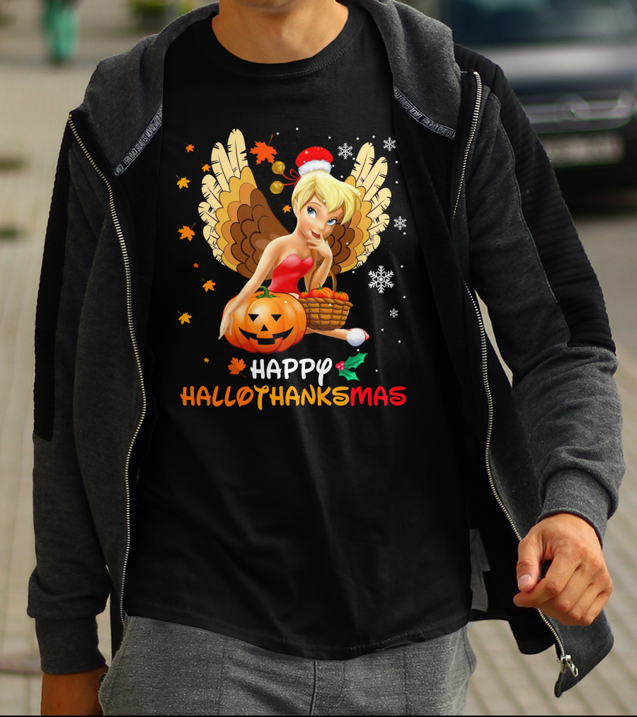 Happy Hallothanksmas Tinkerbell Pumpkin Snowflakes T-Shirt