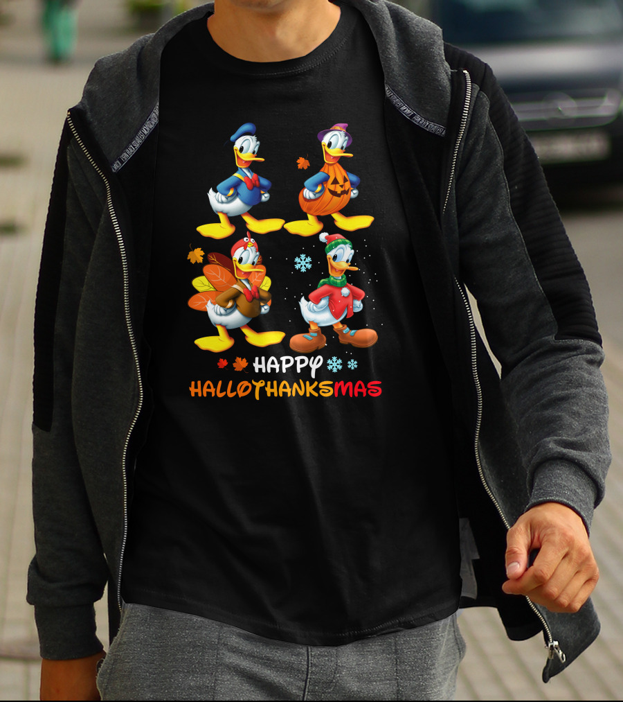 Happy Hallothanksmas Donald Duck Pumpkin Turkey Snowflakes T-Shirt