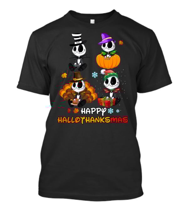 Happy Hallothanksmas Jack Skellington Halloween Thanksgiving Christmas T-Shirt